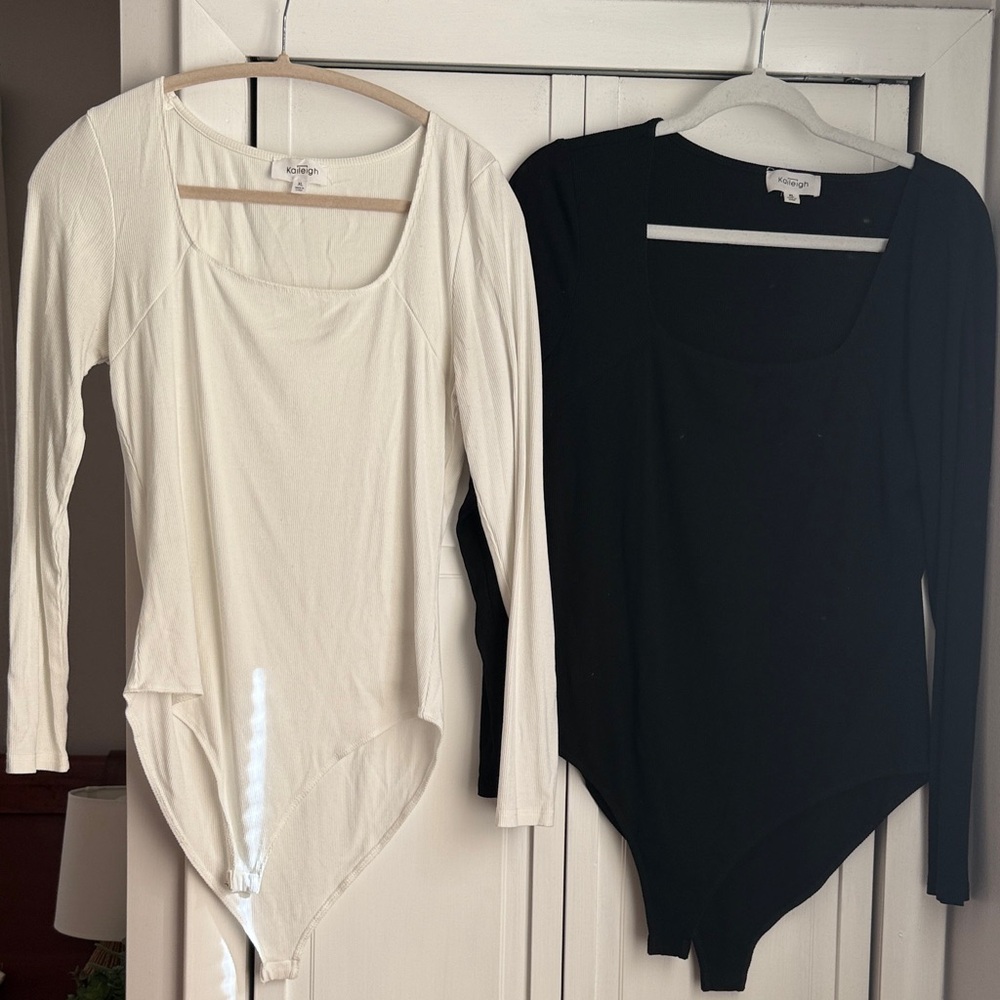 Kaileigh Cream and Black Long Sleeve Bodysuits